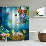rideau douche motif marine tapis bain couvercle toilette poissons coraux
