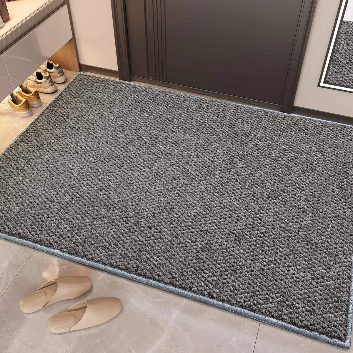 tapis moderne beige gris antidérapant scénique durable entrée couloir bain polyester