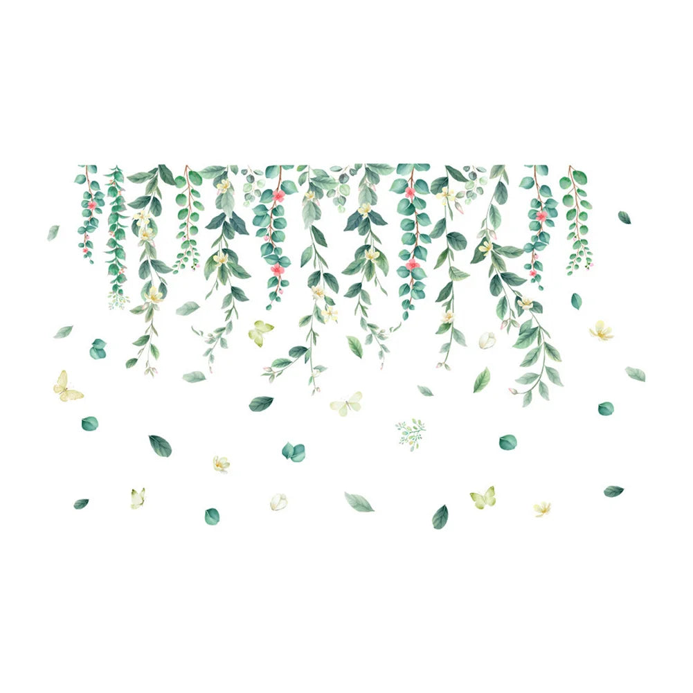 sticker mural adhésif feuilles fleurs botanique aquarelle decoration maison 64cm 104cm pieces