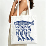 sac main toile sirènes poisson cartoon blanc moderne sans fermeture éclair poignées tissu