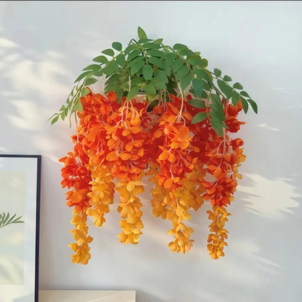 guirlande artificielle fleurs grappes feuilles vertes mariage anniversaire noel violet blanc rose orange intérieur