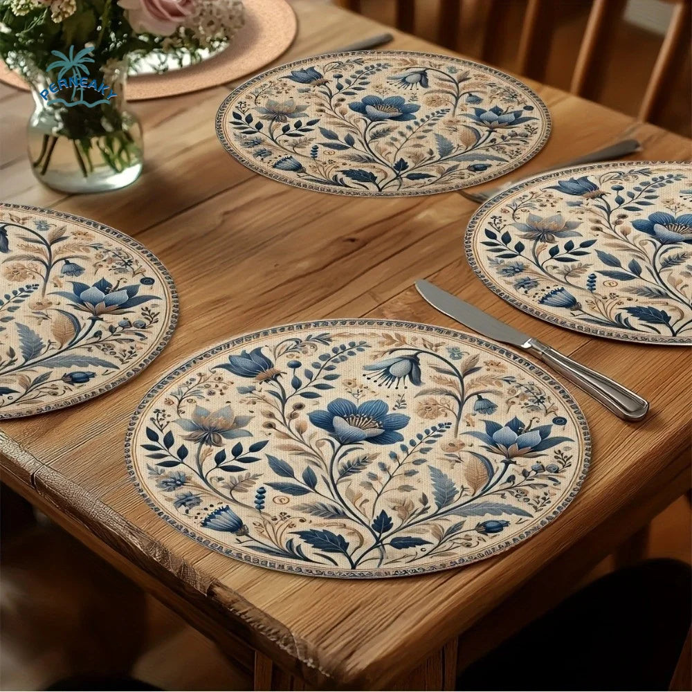placemat classique floral beige bleu table salle manger anti dérapant 35cm traditionnel