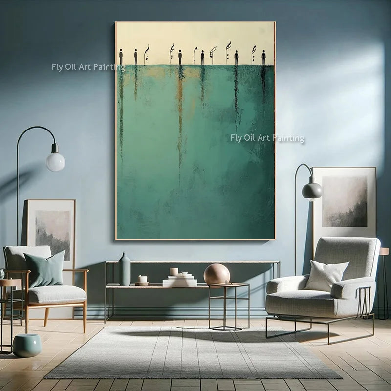 peinture l'huile contemporaine abstraite couleur bleu clair beige gris contemporain minimaliste sans cadre
