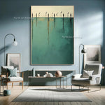 peinture l'huile contemporaine abstraite couleur bleu clair beige gris contemporain minimaliste sans cadre