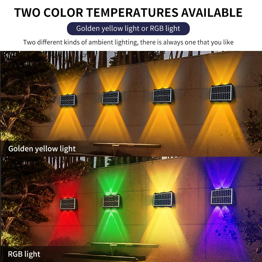 éclairage solaire mural led rgb décoration extérieure moderne noir jaune rouge vert bleu violet