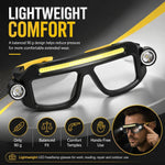 lunettes tête lampe led noir jaune rechargeable double éclairage modes pêche course camping randonnée