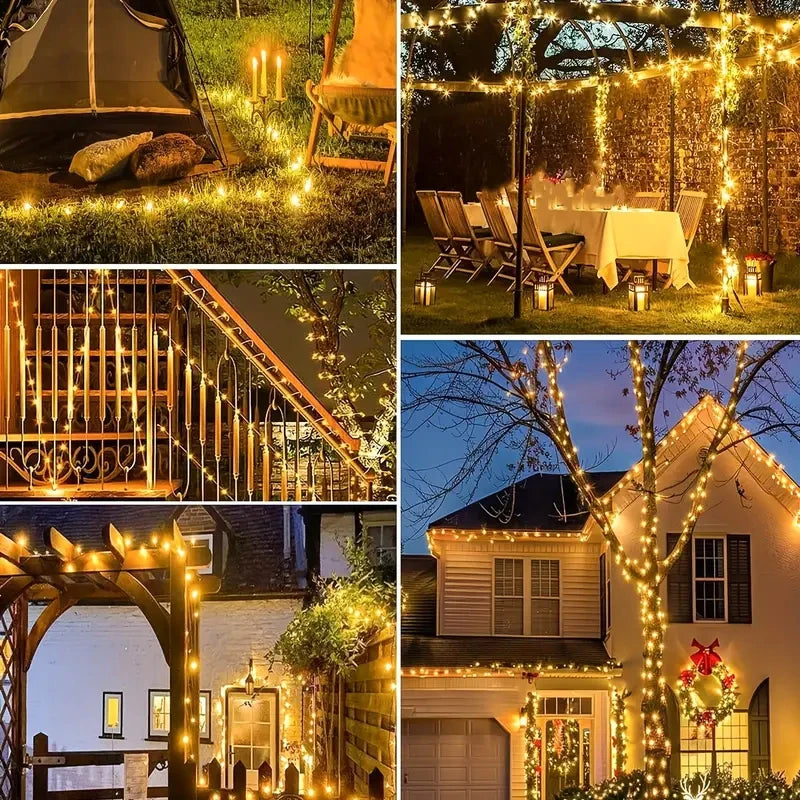guirlande lumineuse solaire dorée jaune moderne modes éclairage imperméable ip65 led autoinstallationextérieur camping mariage