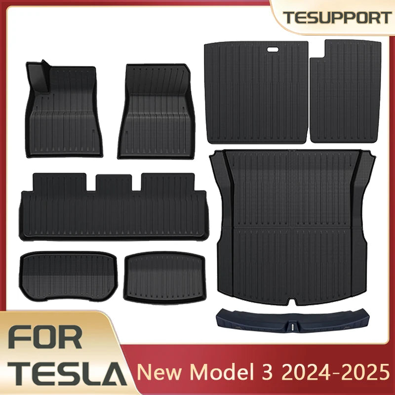 tapis sol voiture tesla model noir rayures horizontales moderne antidérapant imperméable