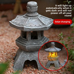 lanterne traditionnelle gris texture granitée détails sculptés japonais lampe led base graniteextérieur jardin