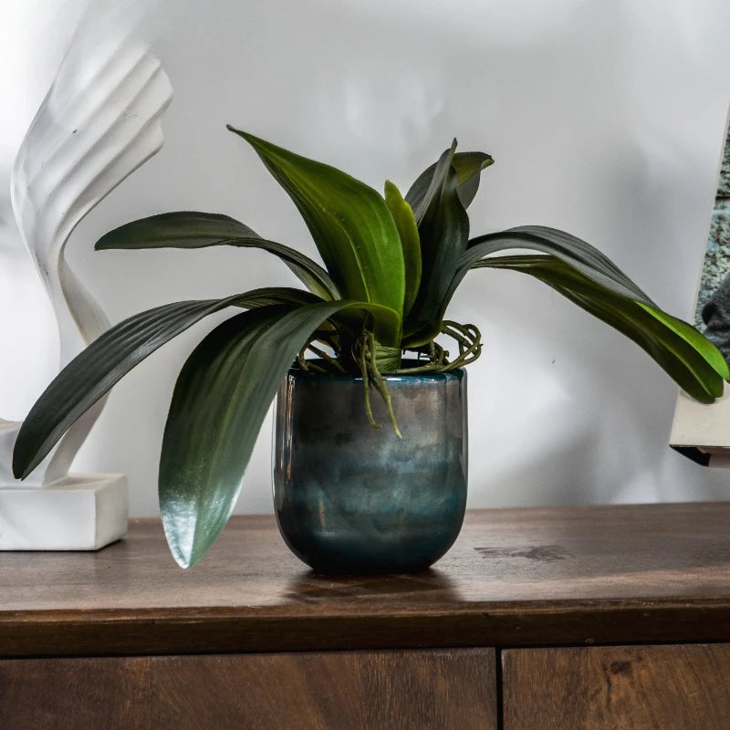 plantes artificielles feuilles orchidée papillon decoration intérieure moderne minimaliste vert foncé doré