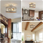 suspension lumineuse moderne rustique noir bois naturel anneaux métal argenté ampoules filament