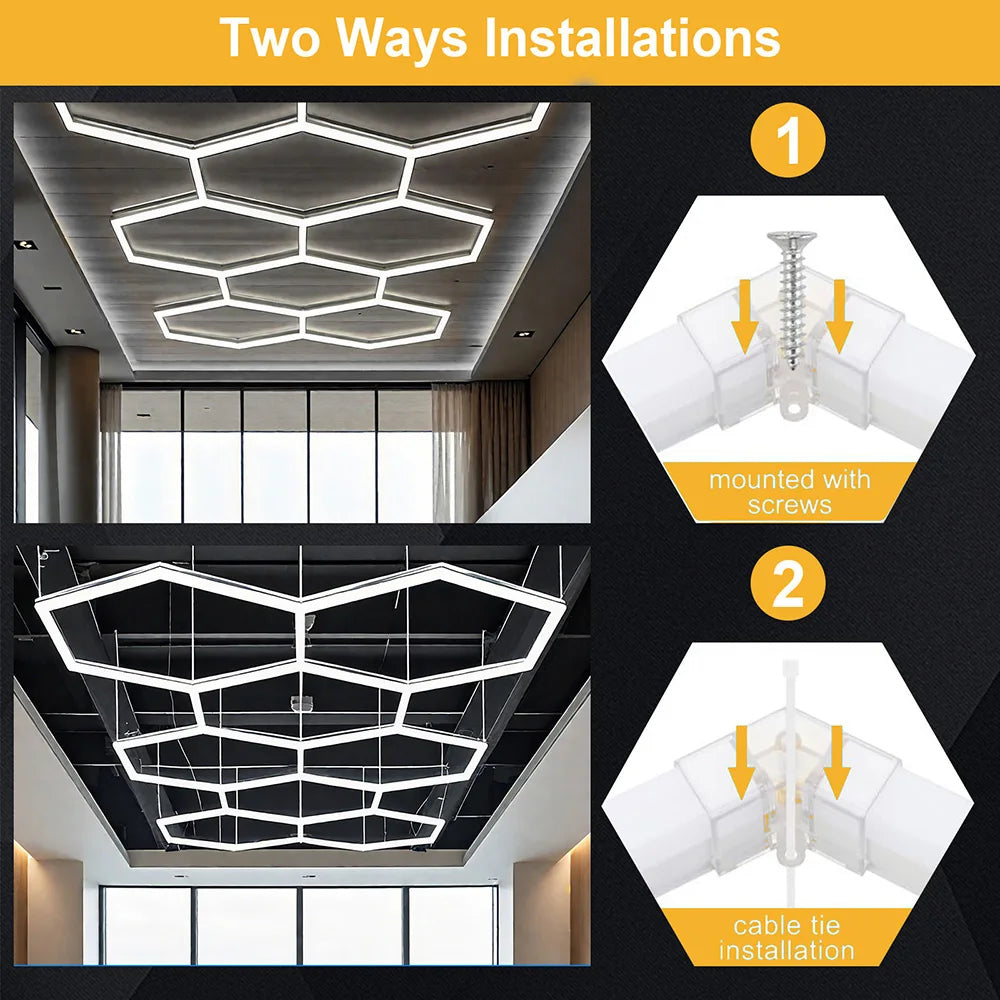 plafonnier led blanc moderne forme hexagonale nid d'abeille salon salle conférence