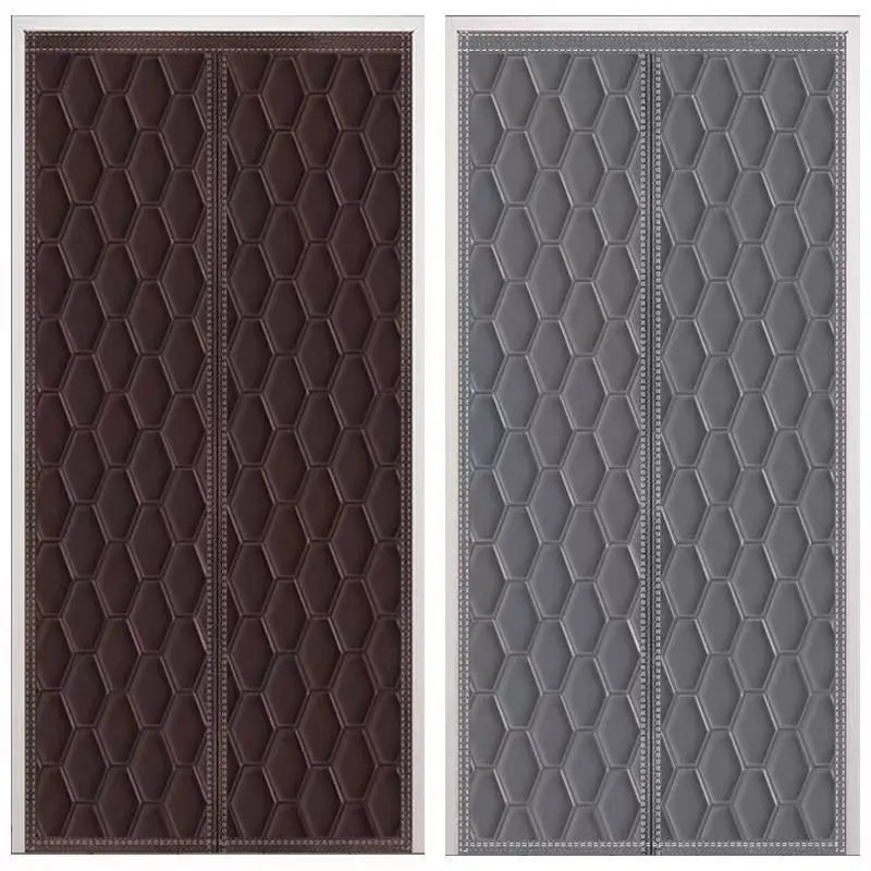 rideau porte hiver isolation coupe vent moustiquaire fibre polyester adhésif hexagones moderne marron foncé