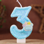bougies forme chiffre pailletées bleu pâle blanc décoratives anniversaire enfants numérotées
