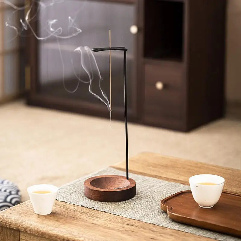 porte encens brûle parfum bois métal doré minimaliste zen méditation décoration intérieure haute 26.5cm