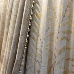 rideau occultant beige doré motif floral brodé classique ruban décoratif luxe