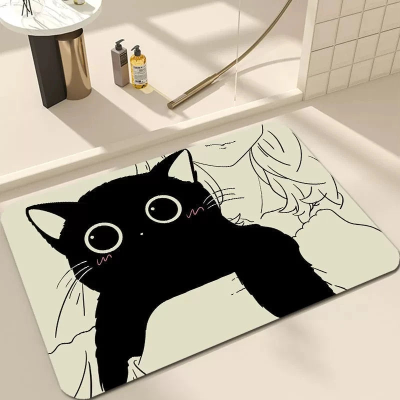 tapis sol décoratif chat dessin animé bienvenue intérieur salon chambre moderne anti dérapant polyester