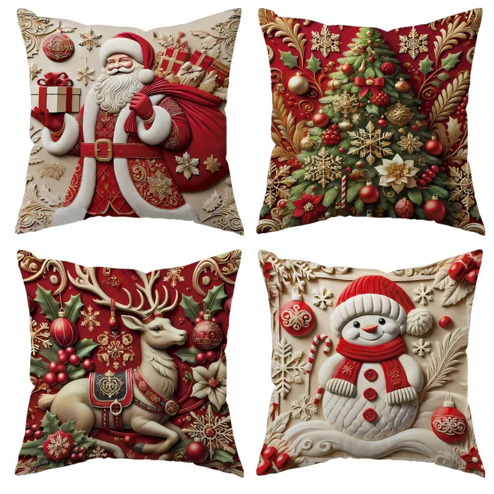 coussins noel père noël renne bonhomme neige imprimés arbre rouge beige vert opaques traditionnels