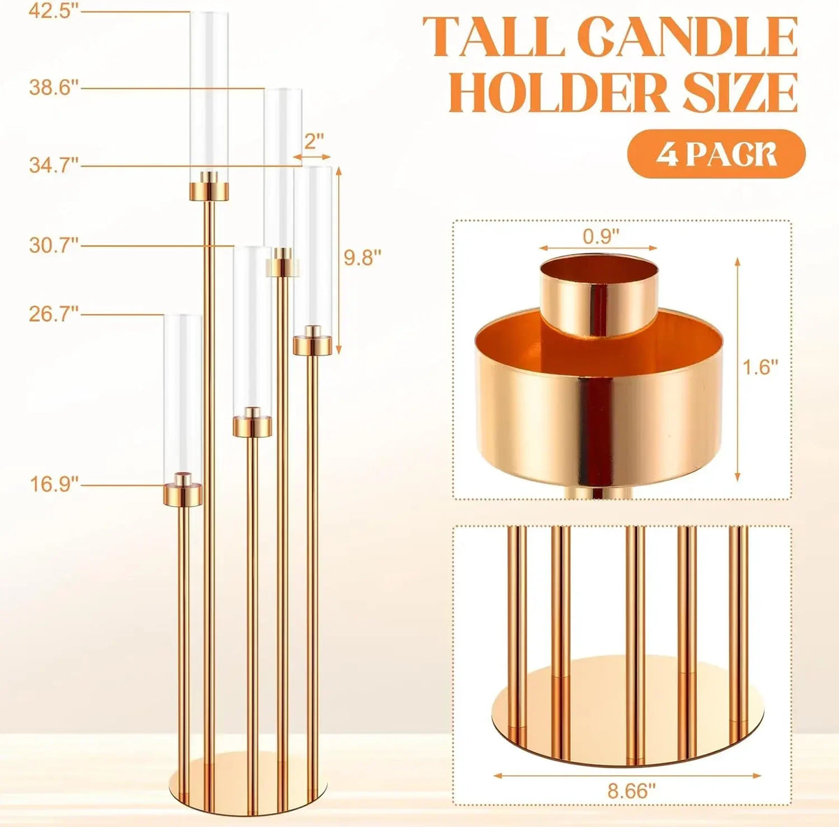 support bougies moderne or transparent tiges haute bougie bâton base plate 42.5 pouces led