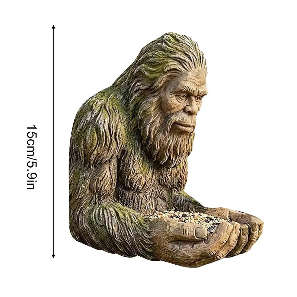 mangeoire oiseaux bigfoot résine decoration jardin outdoor rustique fantaisiste bigfoot marron vert gris