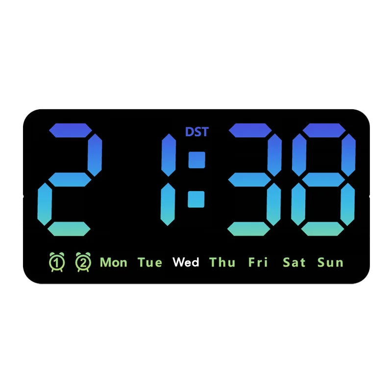 horloge murale numérique réveil double alarme calendrier led moderne noire blanche rose bleu verte