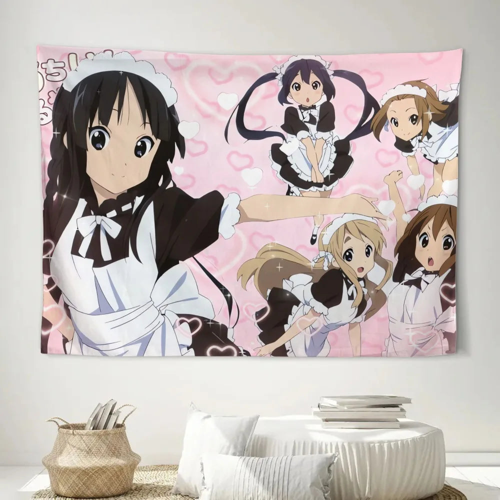 tapisserie murale japonaise anime moderne servantes motifs floraux rose noir blanc polyester grande chambre