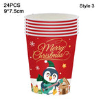 vaisselle noël 24 pièces assiettes fourchettes couteaux serviettes père noël motifs traditionnels rouge blanc