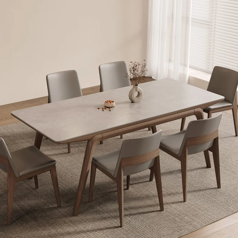 table manger moderne rectangle plateau blanc structure bois chaises gris decoration minimaliste blanc bois