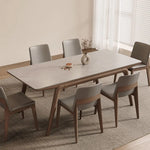 table manger moderne rectangle plateau blanc structure bois chaises gris decoration minimaliste blanc bois