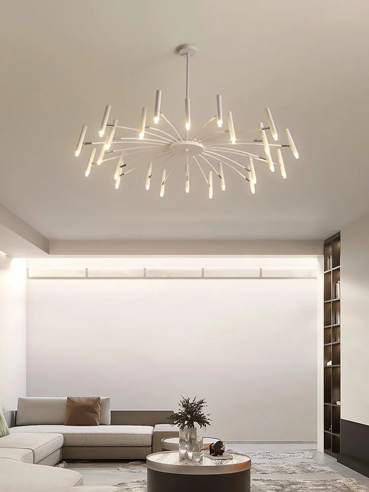 Suspension lumineuse moderne métal blanc noir branches radiales salon chambre d'hôtel