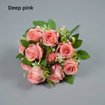 bouquet roses artificielles soie couleurs variées feuilles vertes modernes élégantes intérieur extérieur