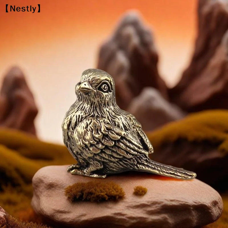 statue oiseau miniature or plumes détaillées décorative vintage marron bronze argenté
