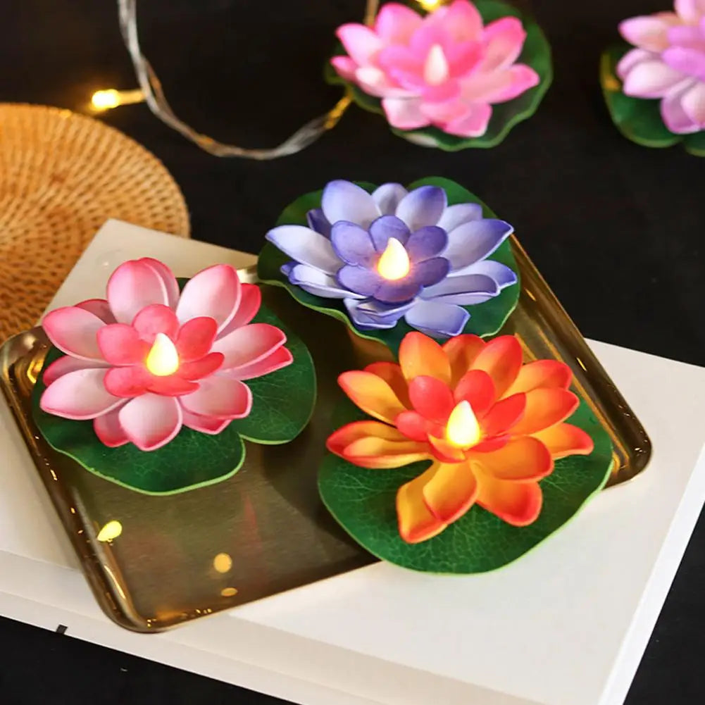bougies flottantes fleur lotus blanc rose orange violet décoration intérieure artificielle lumière paysagère