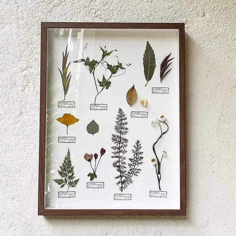 cadre bois fleurs séchées plantes vintage décoration murale naturelle ancien
