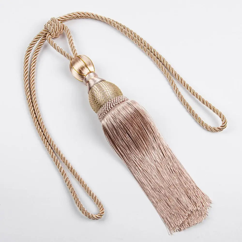 pompon rideau classique beige clair tissu finement tressé opaque sans multicolore