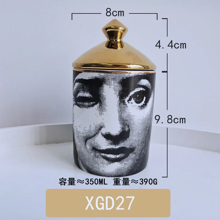 boîtes bougies parfumées art déco moderne vintage illustrations visages géométriques 350ml