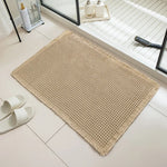tapis bain moderne gris clair maille géométrique adhésif 43x61cm absorbant antidérapant franges salon