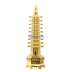 statue asiatique or pagode métal ajouré motifs architecturaux traditionnels verte bronze