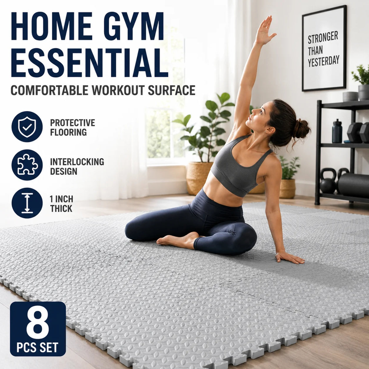 tapis sol mousse eva pouce interlocking gris clair texture ovale moderne pièces