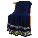 serviettes bain coton brodées géométriques bleu marine marron blanc absorbantes machine
