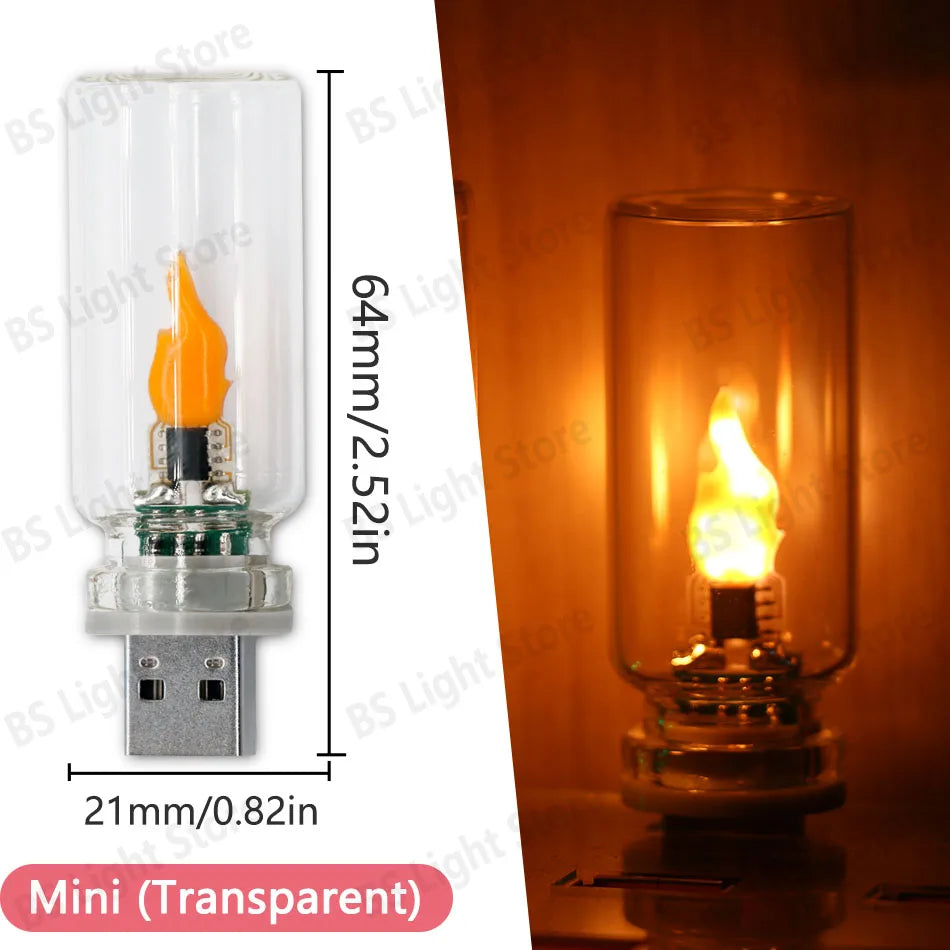 mini ampoule led flamme transparent frosted décoration usb imitations bougie chaleur blanc orange