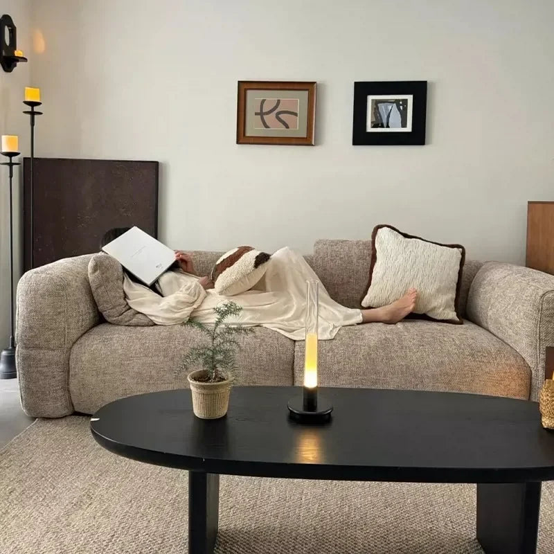 canapé moderne gris tissu uni coussins petite grande pièce minimaliste