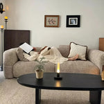canapé moderne gris tissu uni coussins petite grande pièce minimaliste