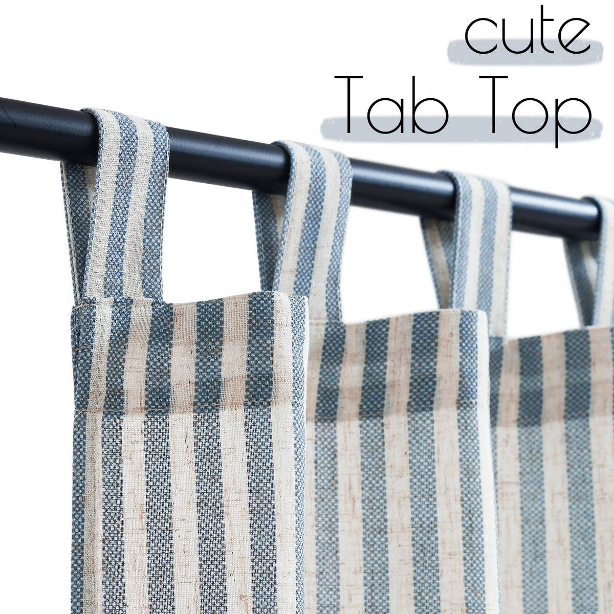 rideau tab top lin bleu marine blanc rayures moderne rustique pack deux pièces