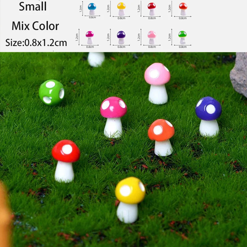 champignons décoratifs résine rouge blanc vert bleu orange rose violet points blancs chapeau fairy