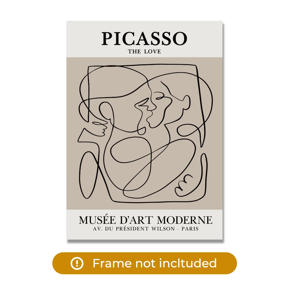 affiche abstraite baiser amour contemporaine minimaliste toile noir beige cadre aluminium