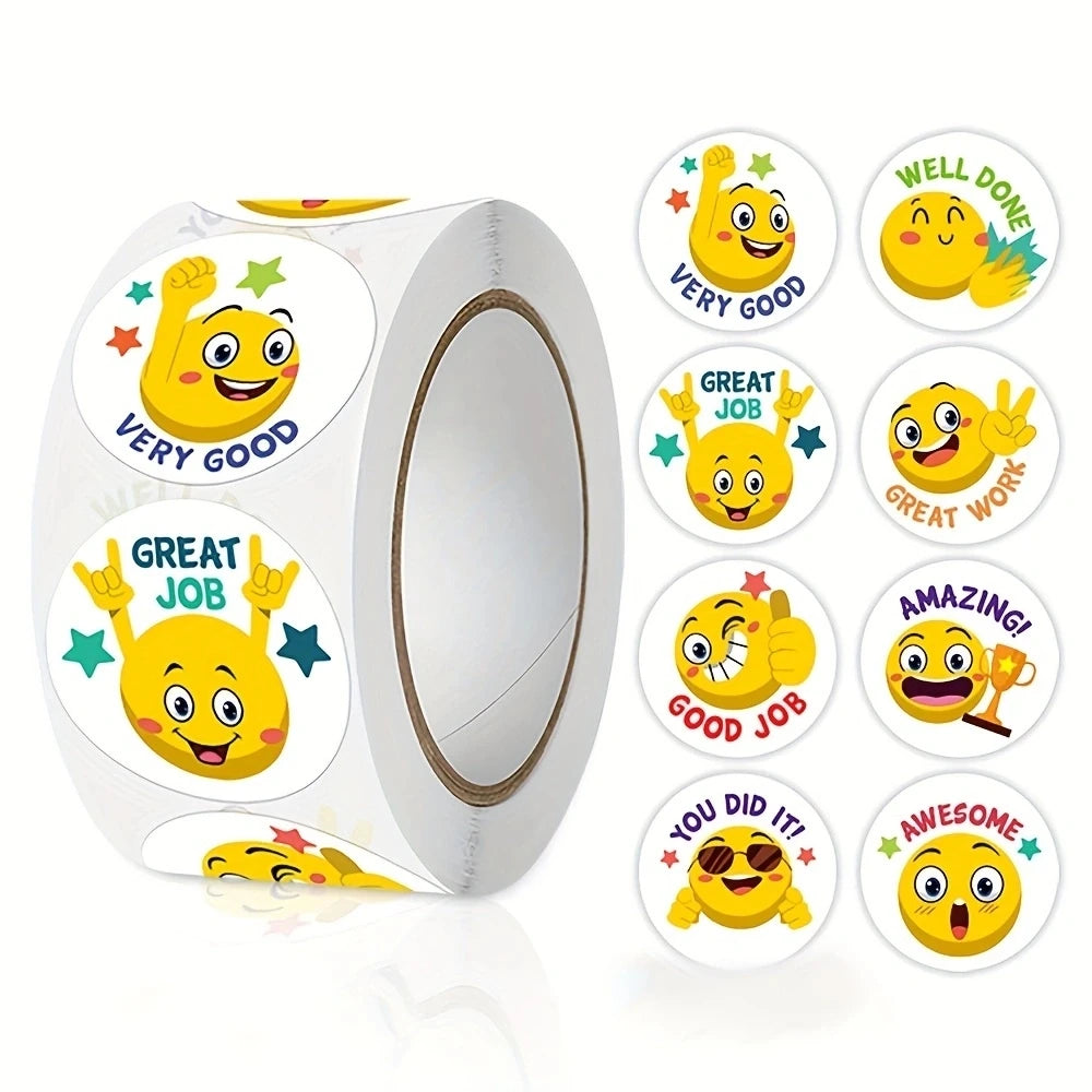 sticker autocollant smiley expression positive très bien travail bien fait amusant bricolage decoration rouleau