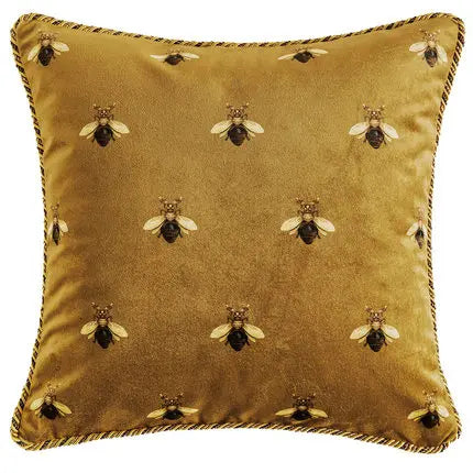 coussin brodé abeilles or élégant tissu polyester carré décoratif lit voiture