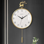 horloge murale moderne or blanc scintillante cerf fleurs déco salon