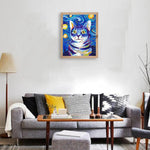 cadre photo bois clair tableau chats paysage lunaire wolv couleur vive bleu rouge chambre